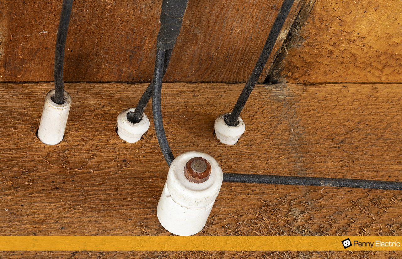 Knob-and-tube wiring in an attic