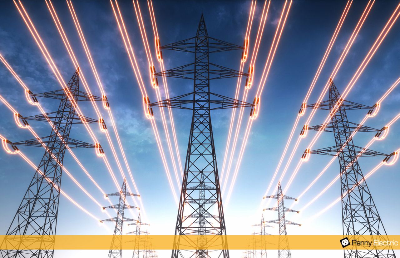 A Power Surge lighting up powerlines. Illustrating the need for a home Surge Protector